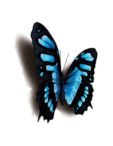 Modročierny motýľ s 3D efektom - nalepovacie tetovanie