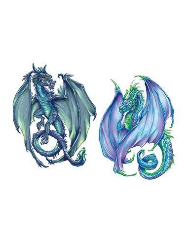Zelený a modrý drak - dočasné tetovanie