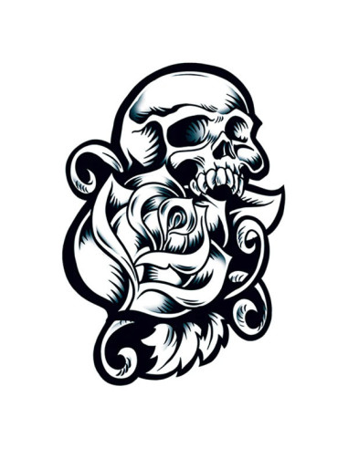 Lebka s ružou - čiernobiele nalepovacie tetovanie | Potetuj.eu
