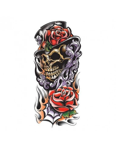 Farebná smrtka s ružami - veľké nalepovacie tetovanie | Potetuj.eu